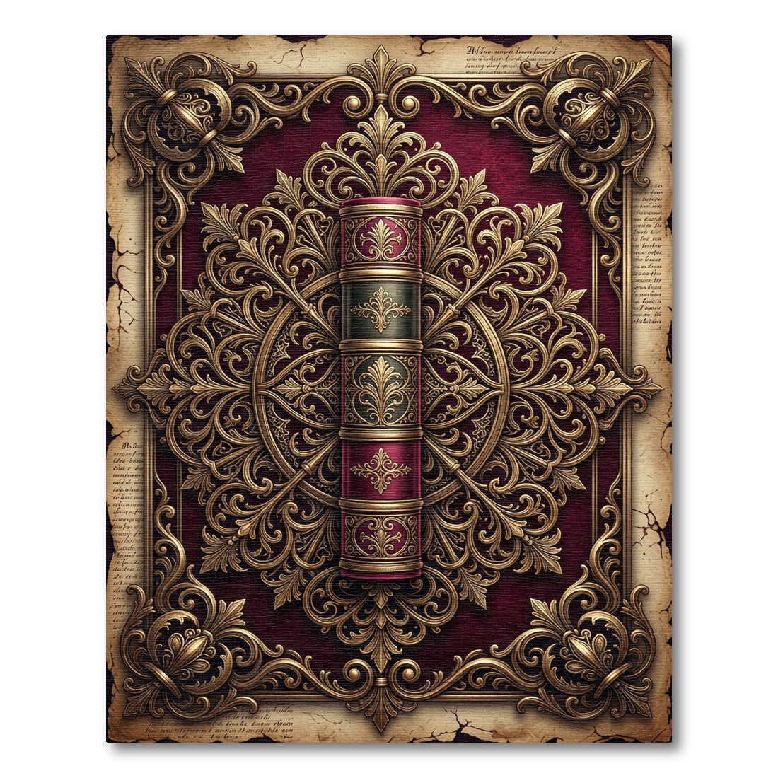 Ornate Crimson Gold Filigree Medallion Rug