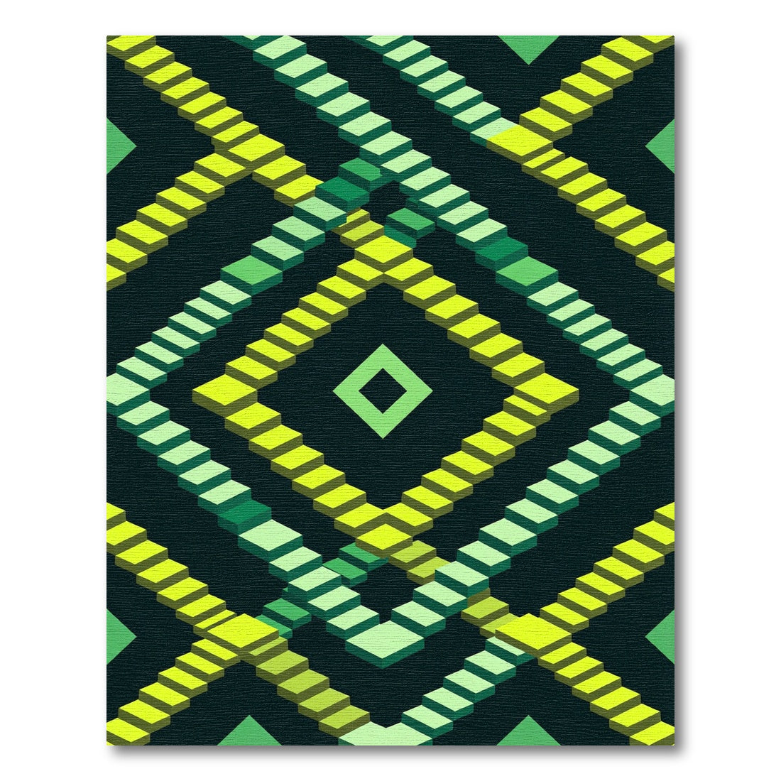 Green Diamond Step Geometric Rug