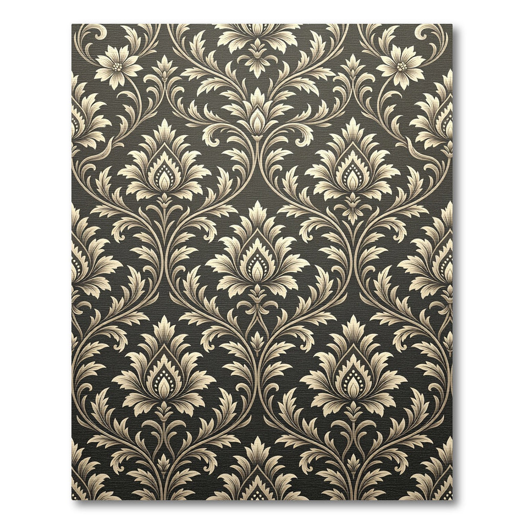 Antique Gold Damask Floral Scroll Rug