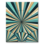 Teal Gold Sunburst Fan Rays Rug