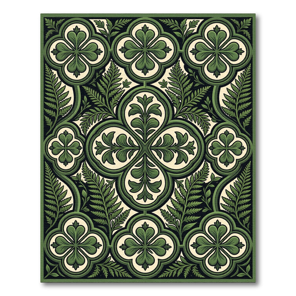 Green Botanical Quatrefoil Fern Tile Rug