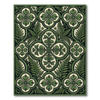 Green Botanical Quatrefoil Fern Tile Rug
