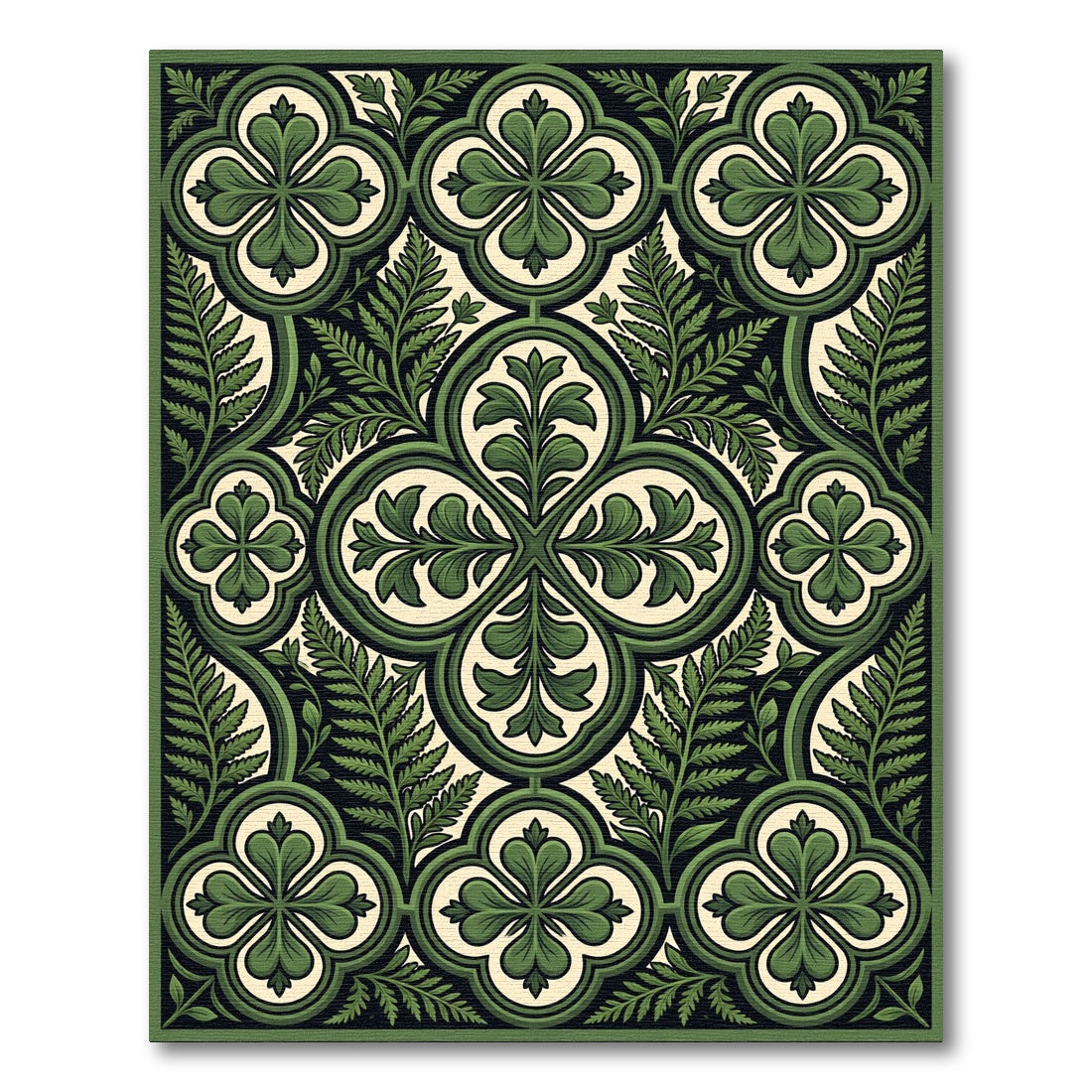 Green Botanical Quatrefoil Fern Tile Rug