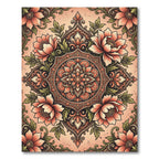 Elegant Salmon Floral Medallion Scroll Rug