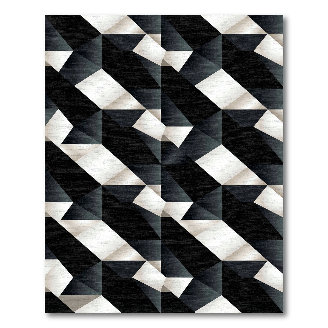 Geometric Black White Cubist Illusion Rug