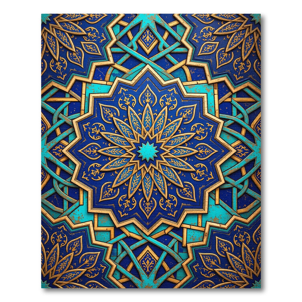 Azure Gold Geometric Star Medallion Rug