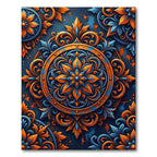 Ornate Amber and Cobalt Floral Medallion Rug