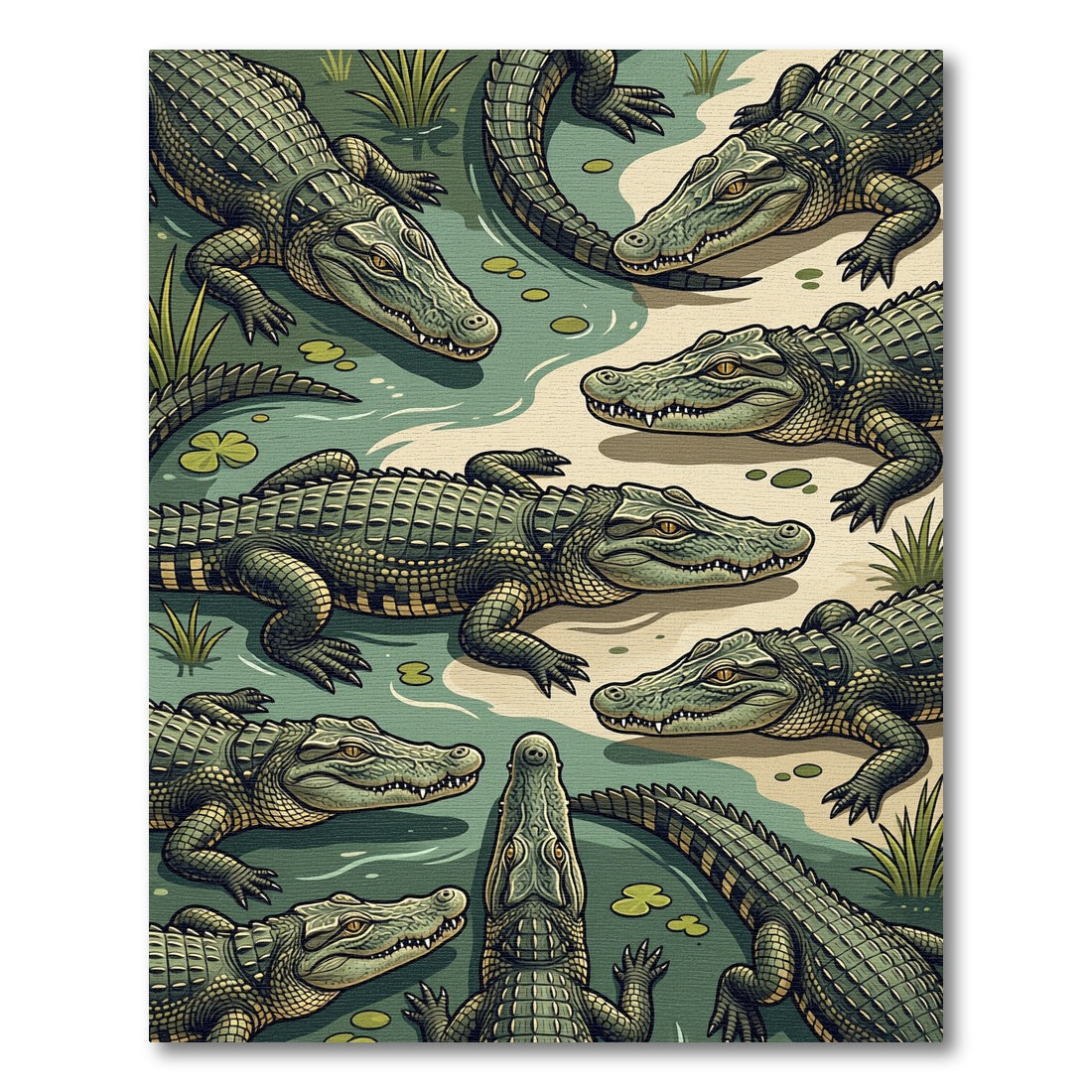 Swamp Green Alligator Wildlife Illustration Rug