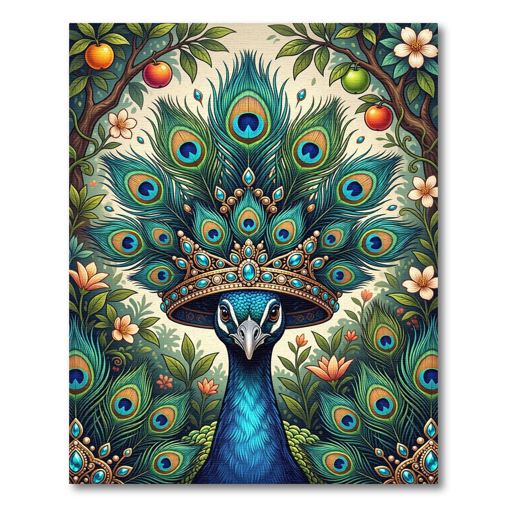 Regal Peacock Jewel Foliage Illustration Rug