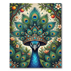 Regal Peacock Jewel Foliage Illustration Rug