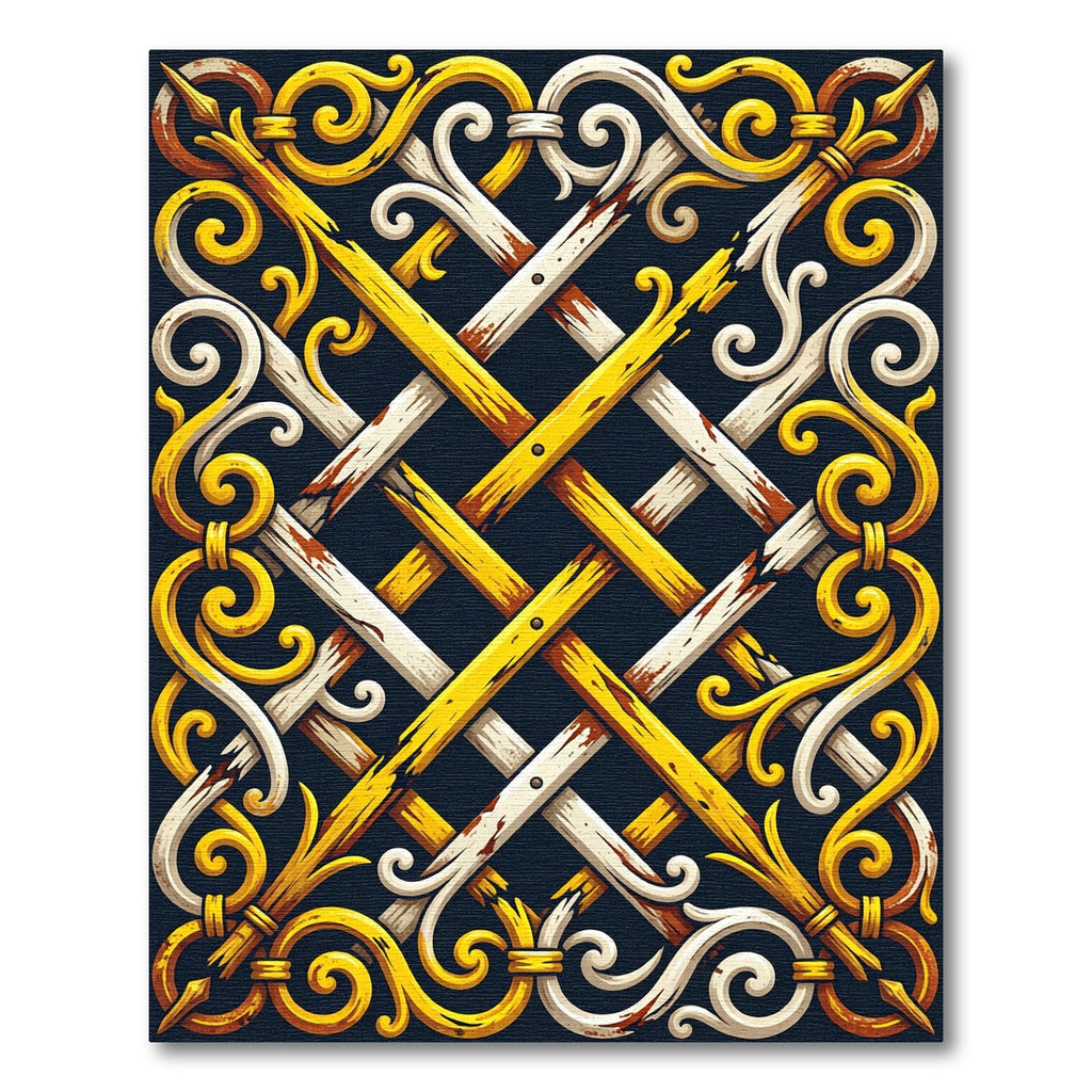 Gilded Scrollwork Gold White Lattice Rug