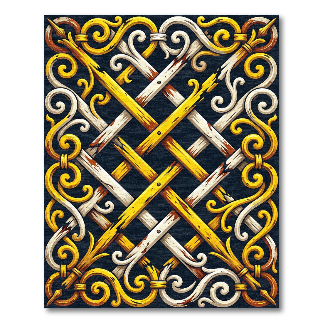 Gilded Scrollwork Gold White Lattice Rug