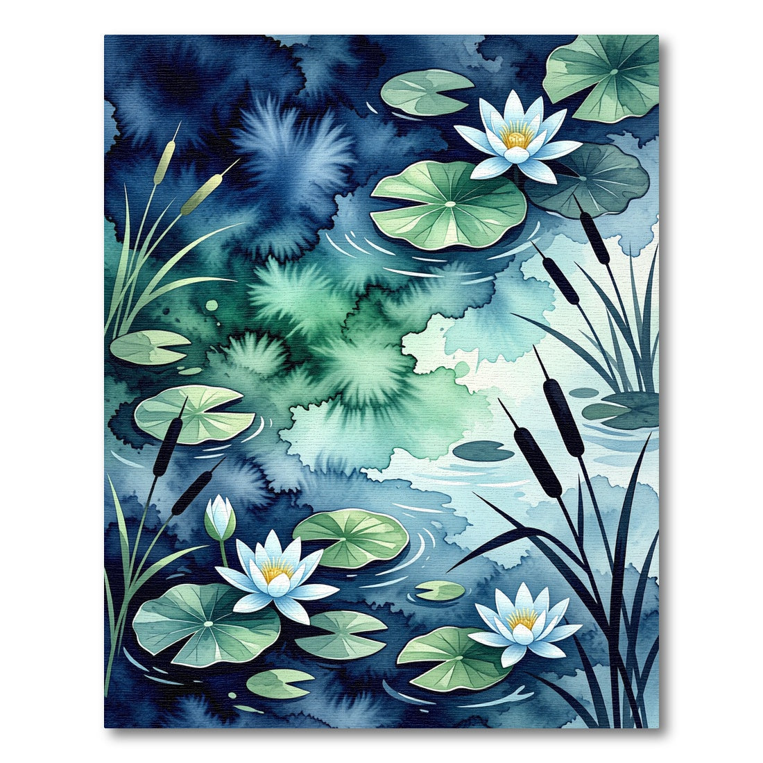Serene Blue Green Lily Pond Garden Rug
