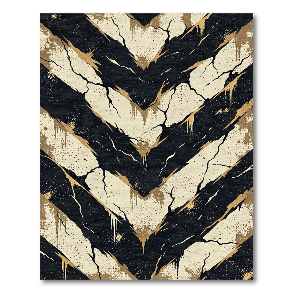 Black and Beige Distressed Chevron Rug