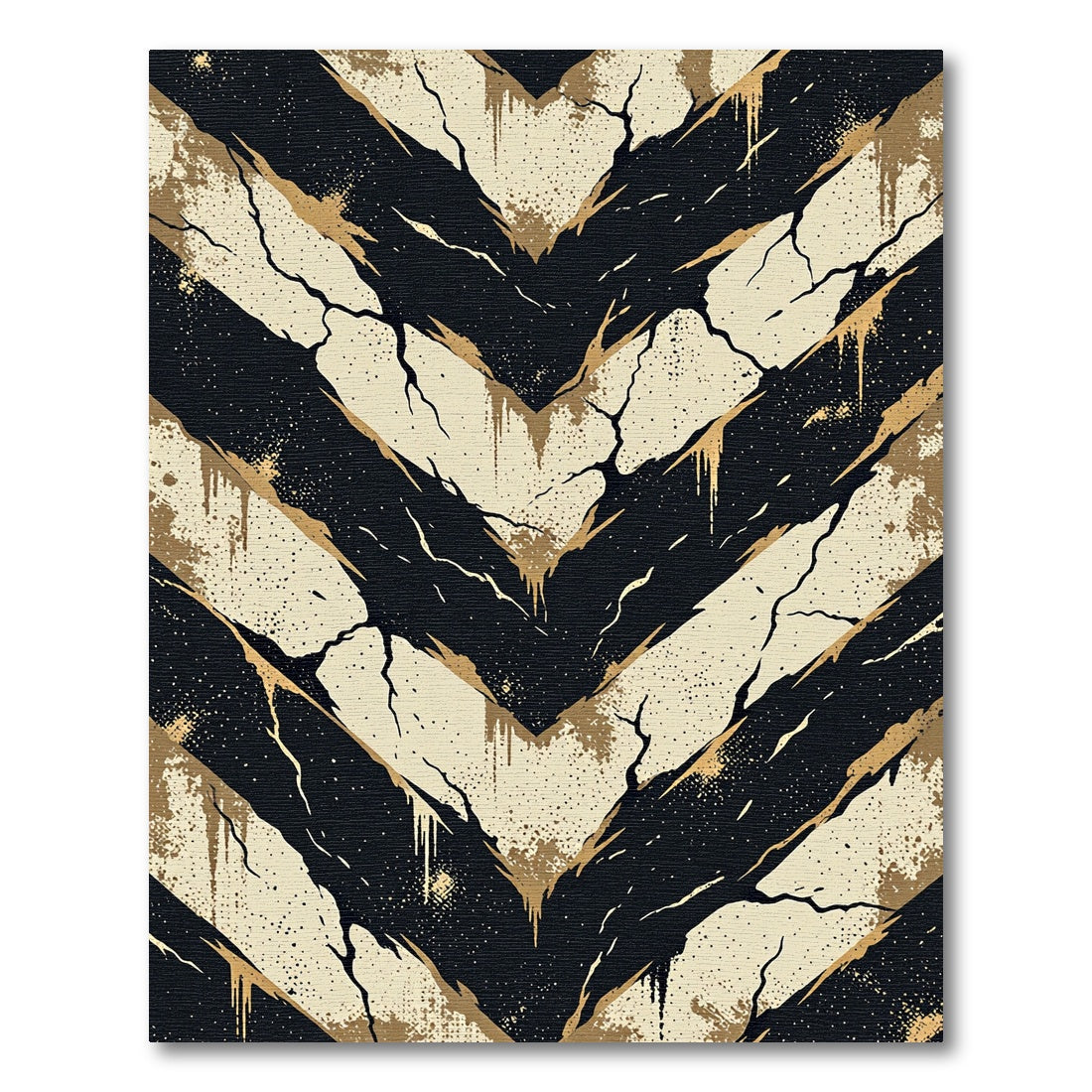 Black and Beige Distressed Chevron Rug