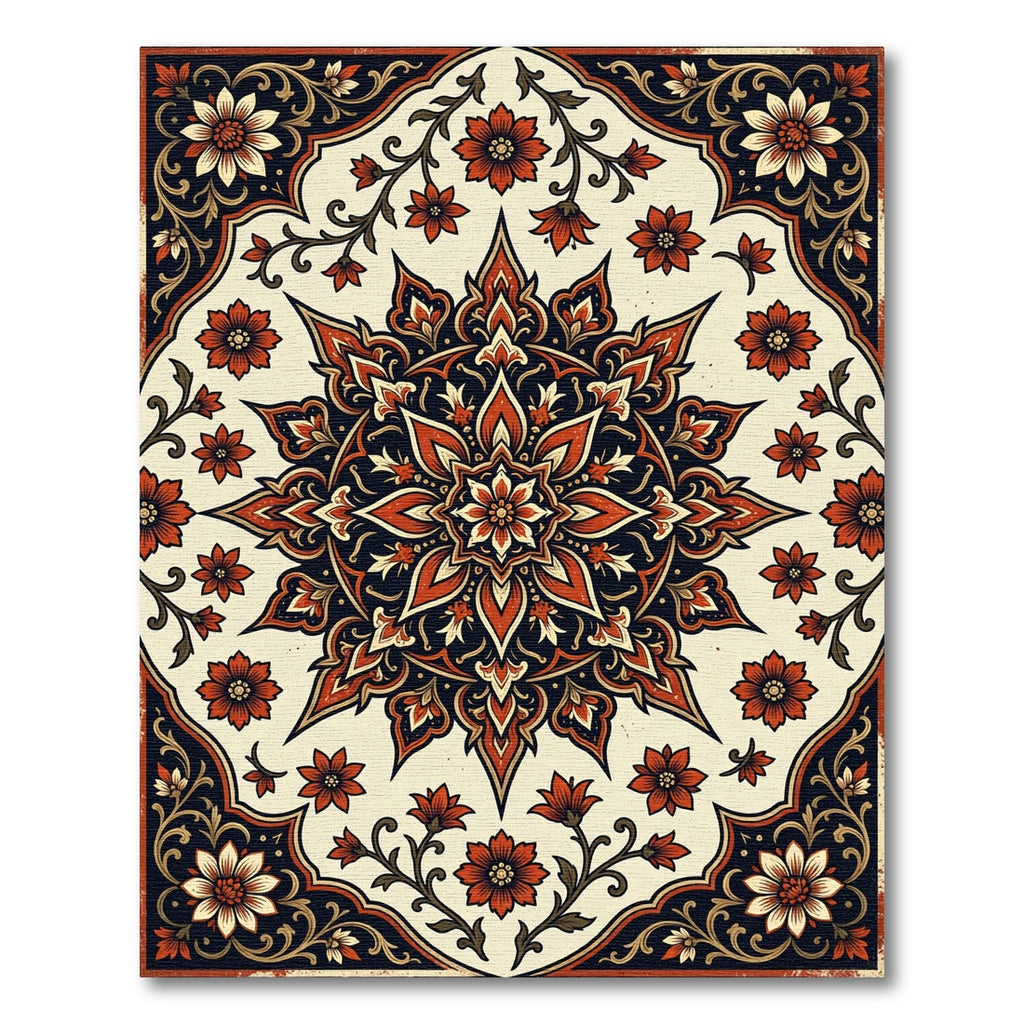 Crimson Floral Medallion Charcoal Accent Rug