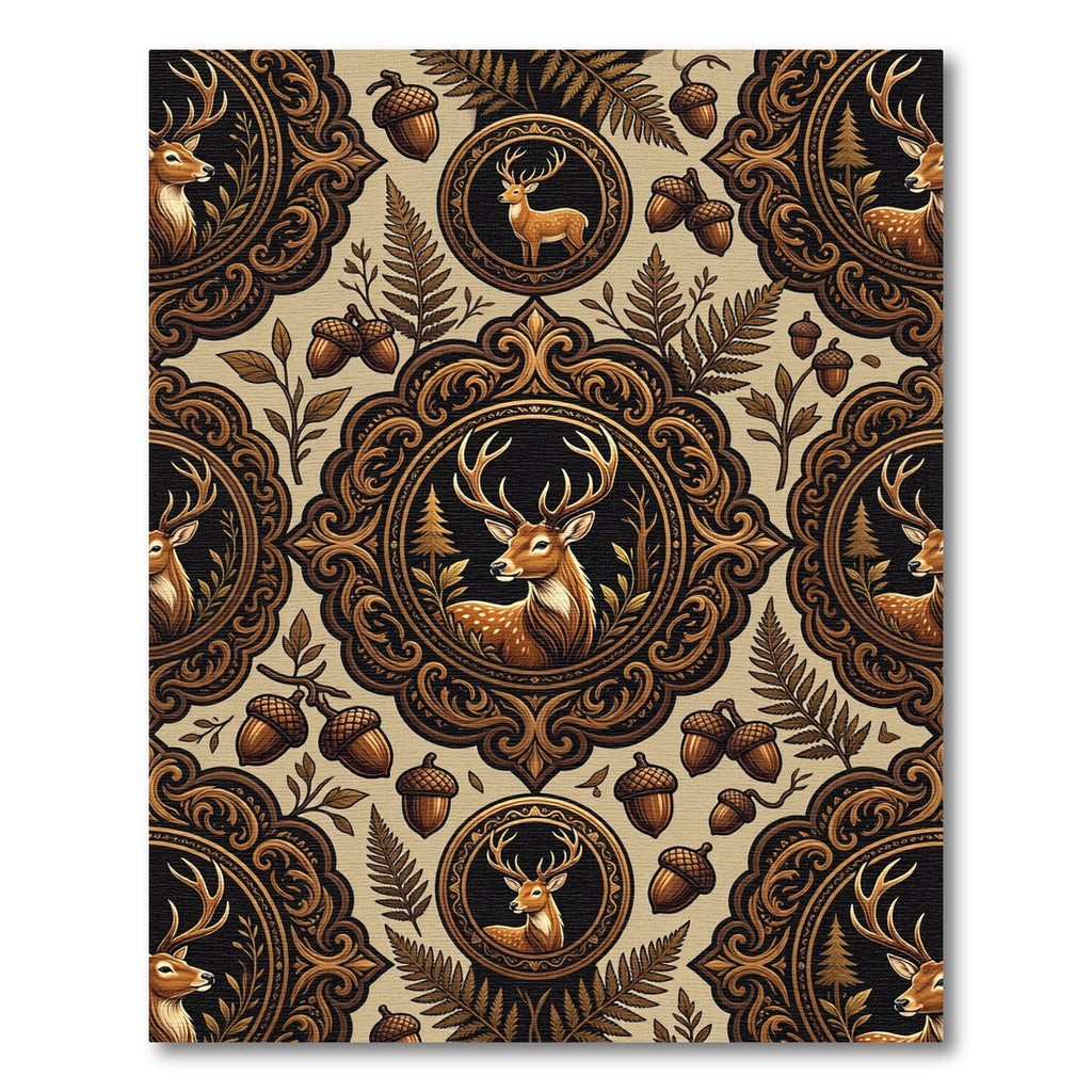 Ornate Woodland Deer Oak Acorn Medallion Rug