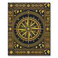 Golden Nautical Compass Global Map Rug