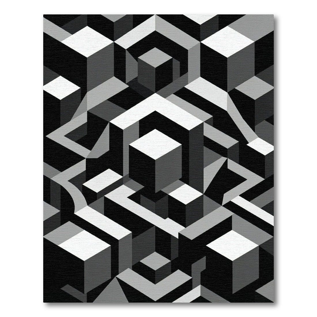 Monochrome Geometric Isometric Cube Art Rug