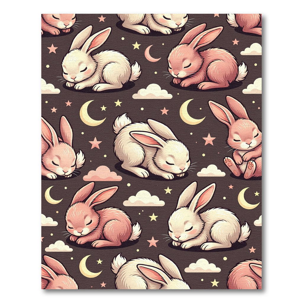 Whimsical Sleeping Bunny Celestial Moon Clouds Rug