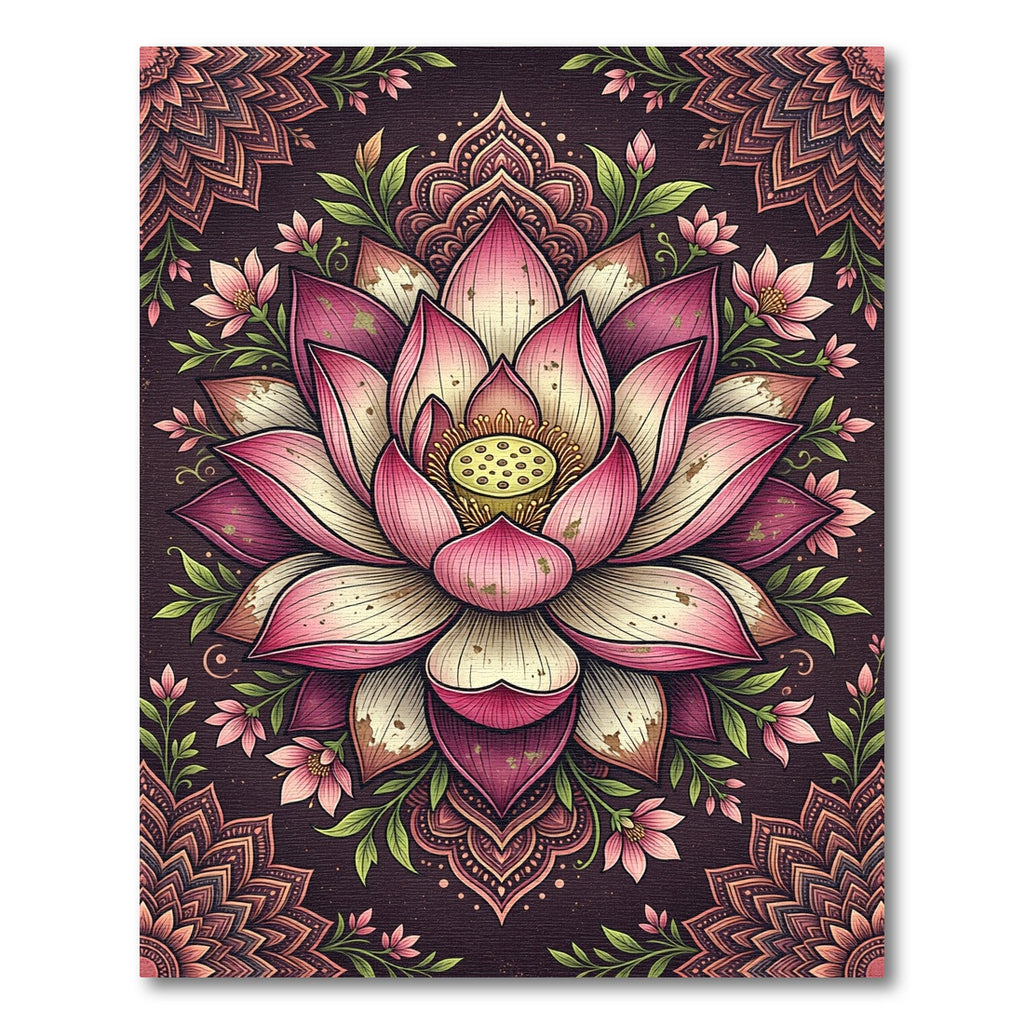 Ethereal Pink Lotus Floral Mandala Rug