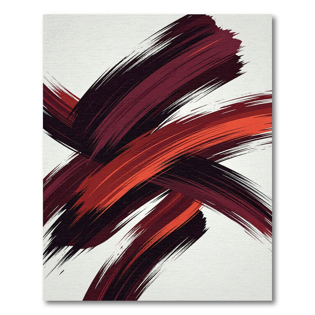 Bold Crimson Abstract Ink Brush Strokes Rug