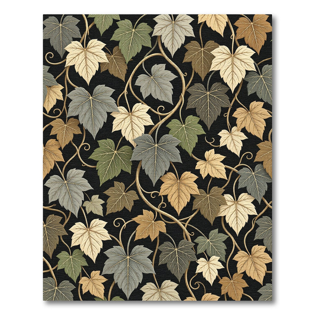 Elegant Botanical Ivy Vine Black Rug