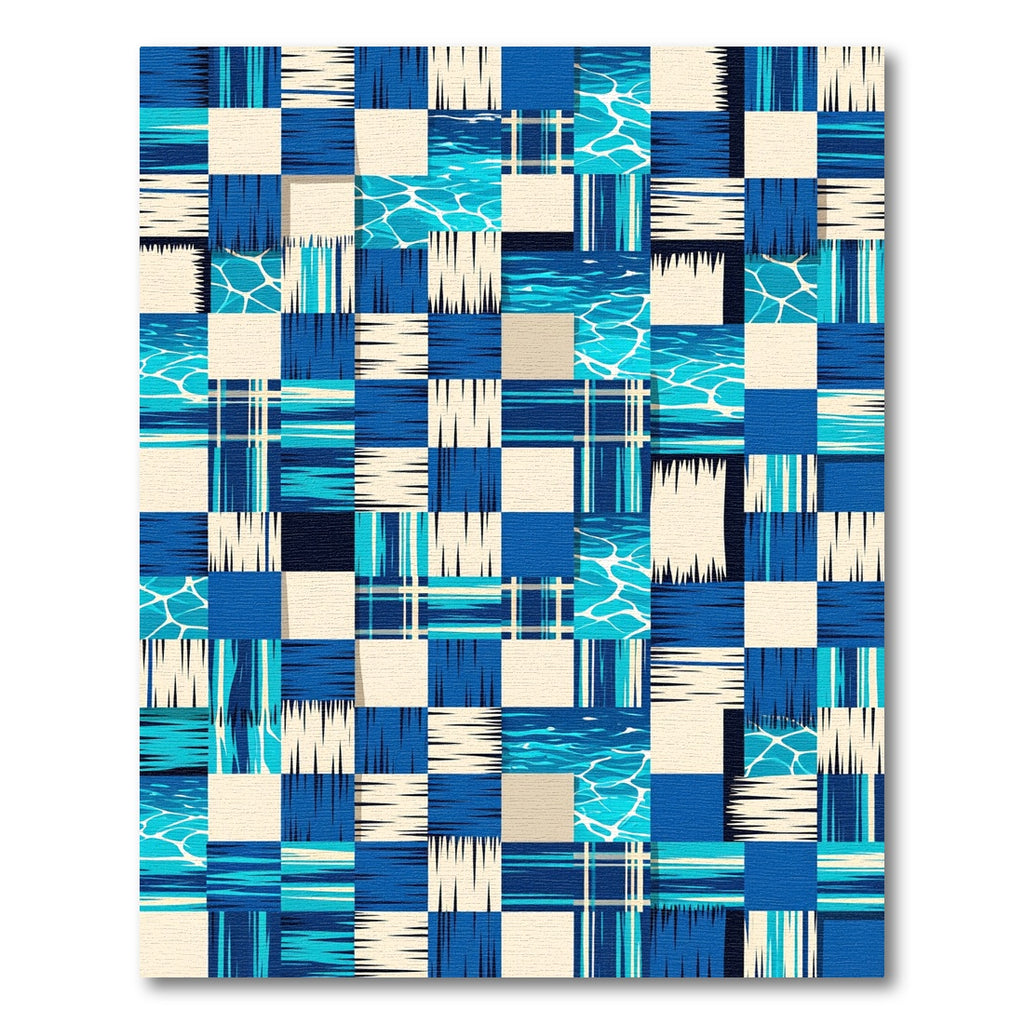Blue Aqua Patchwork Checkerboard Rug