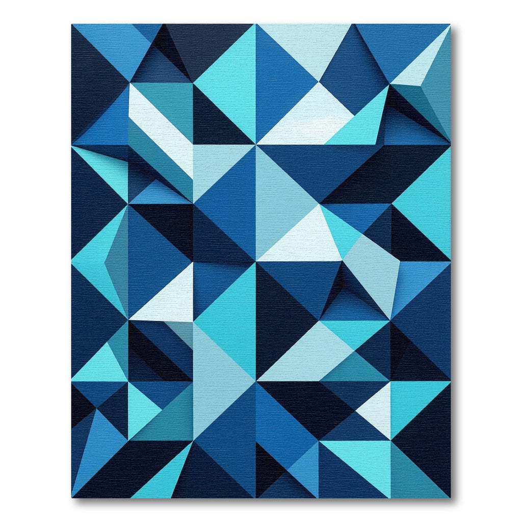 Modern Blue Geometric Angular Prism Rug
