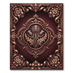 Ornate Crimson Floral Thistle Frame Rug