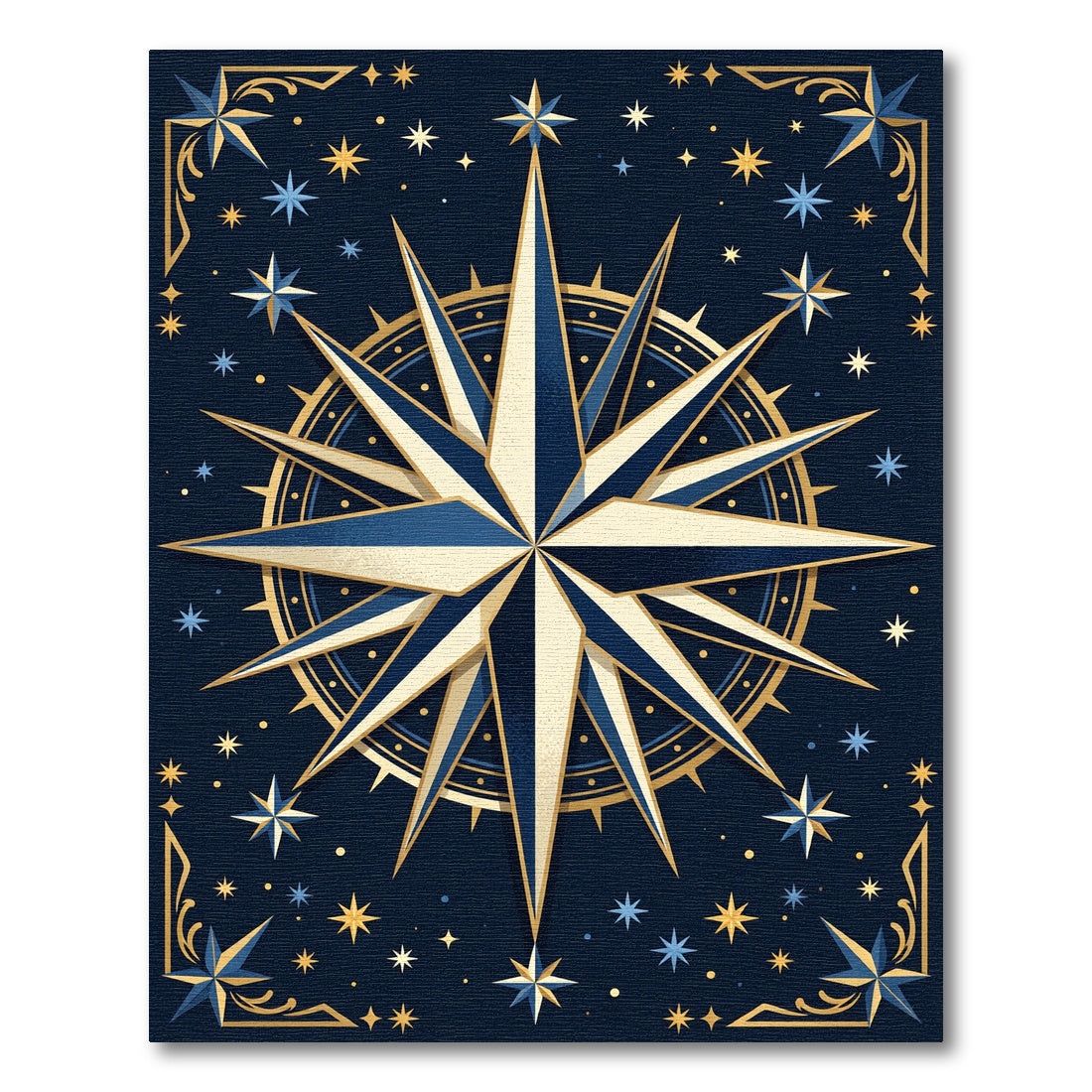 Celestial Navy and Gold Compass Rug