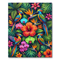 Vibrant Tropical Bird and Orchid Jungle Rug