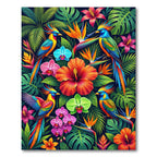 Vibrant Tropical Bird and Orchid Jungle Rug