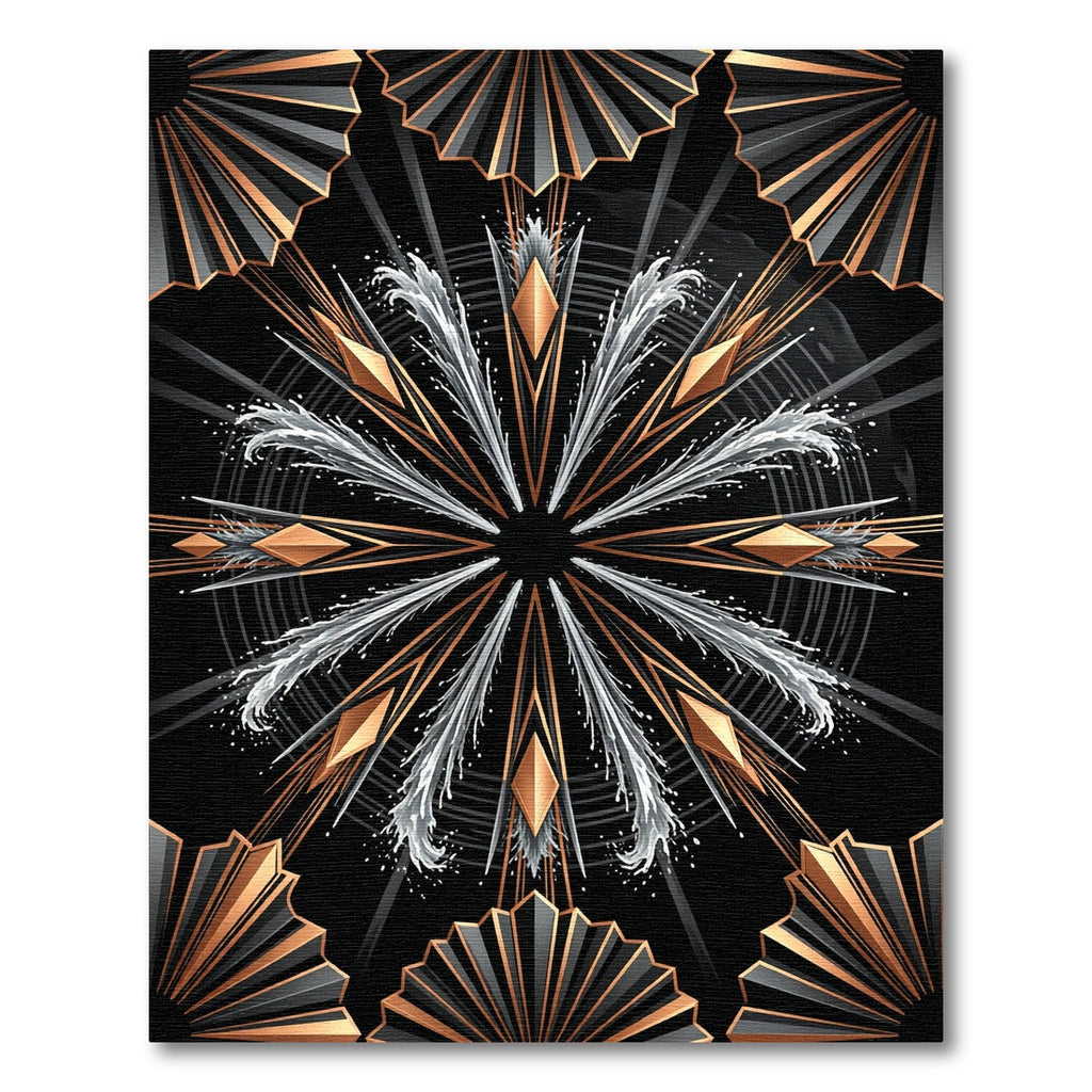 Art Deco Gold Geometric Obsidian Fan Rug