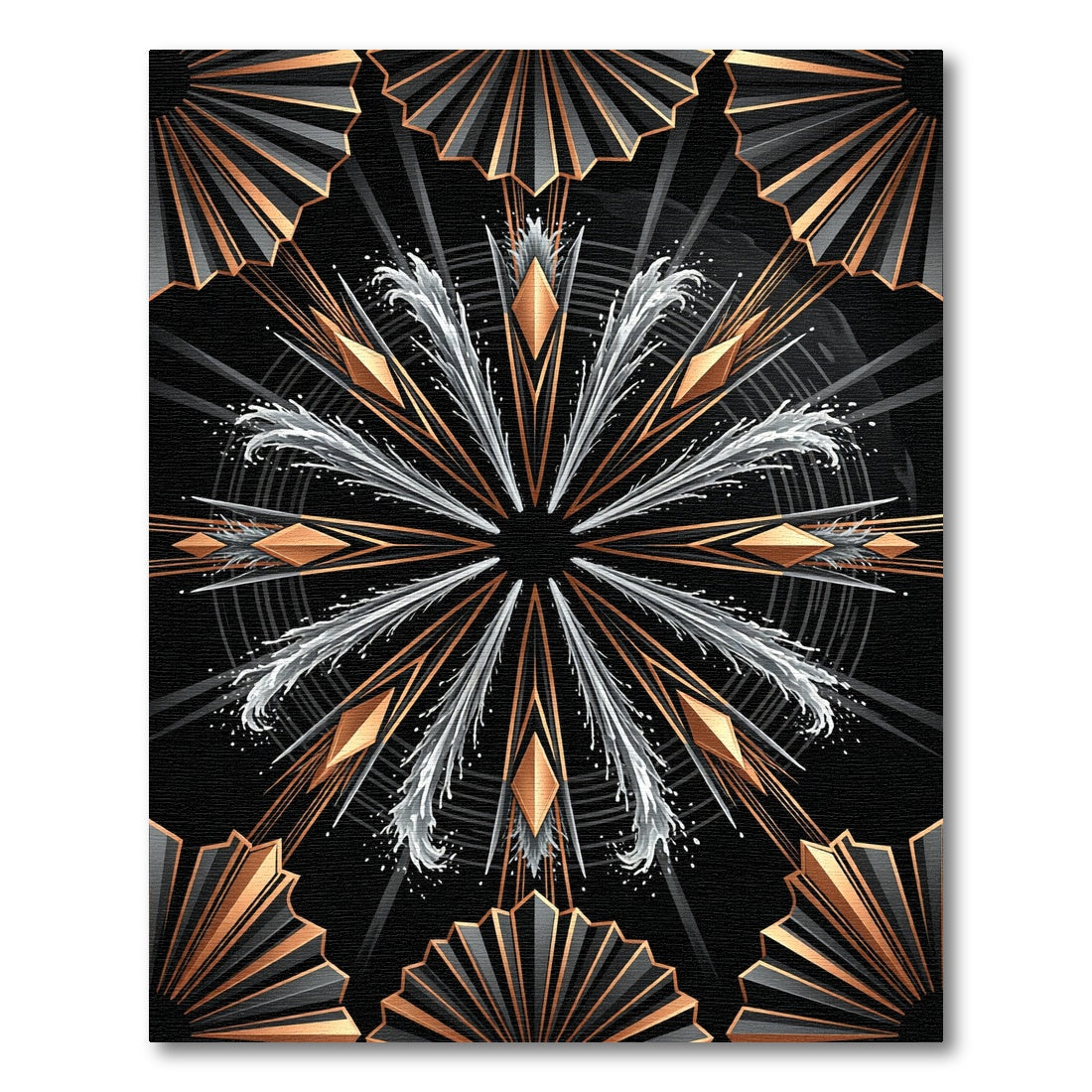 Art Deco Gold Geometric Obsidian Fan Rug