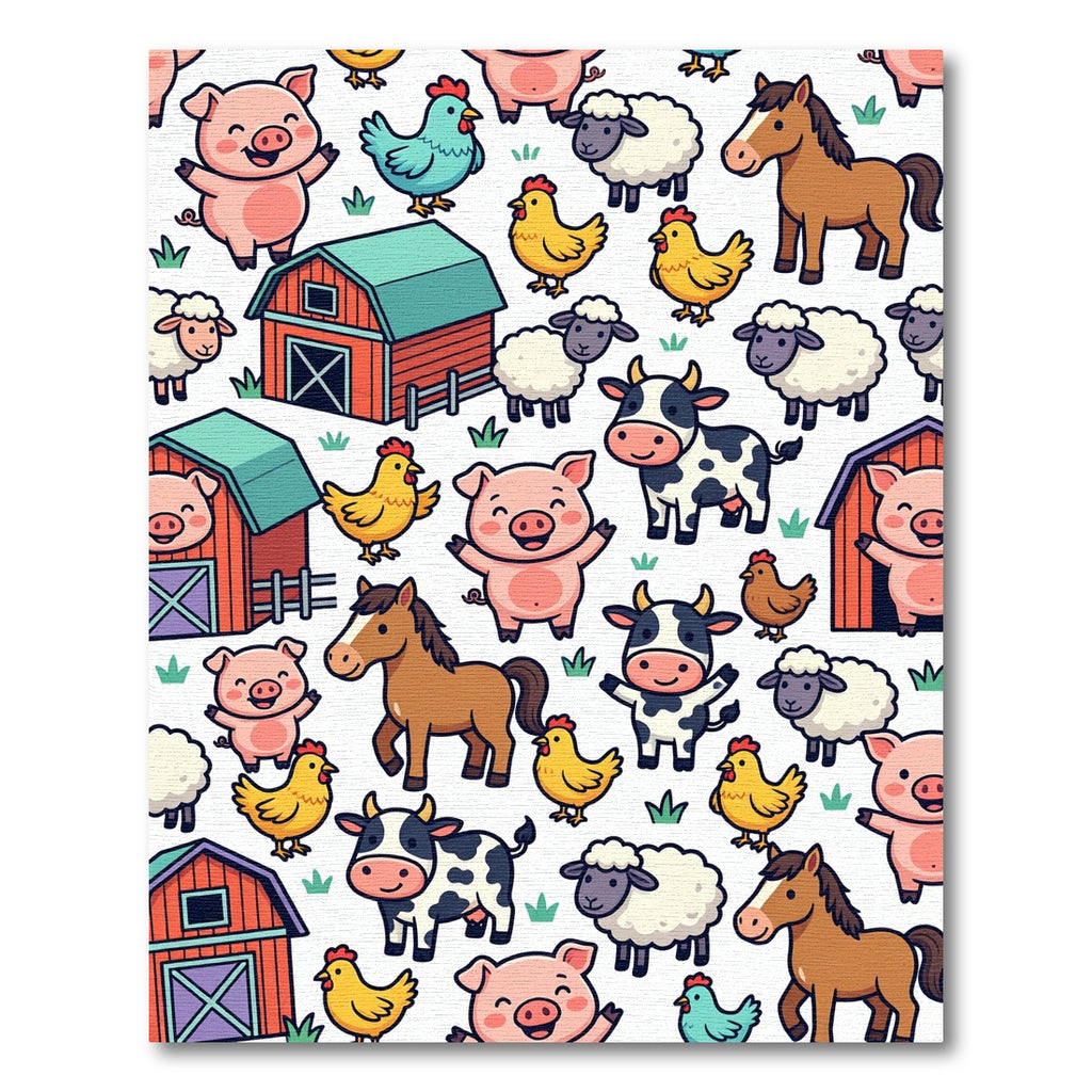 Colorful Farm Animal Character Scene Rug