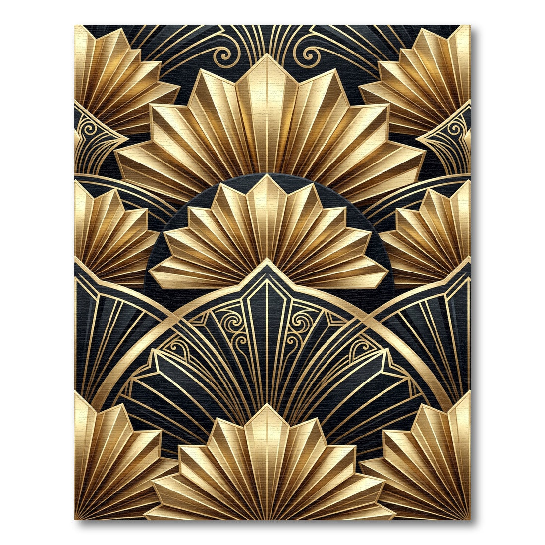 Art Deco Gold Fan Geometric Black Rug