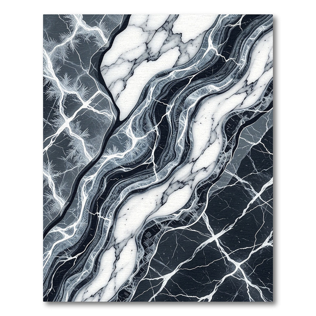 Modern Black and White Marble Swirl Rug