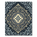 Elegant Gold and Navy Damask Medallion Rug