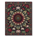 Deep Burgundy Sunflower Lotus Floral Tapestry Rug