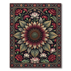 Deep Burgundy Sunflower Lotus Floral Tapestry Rug