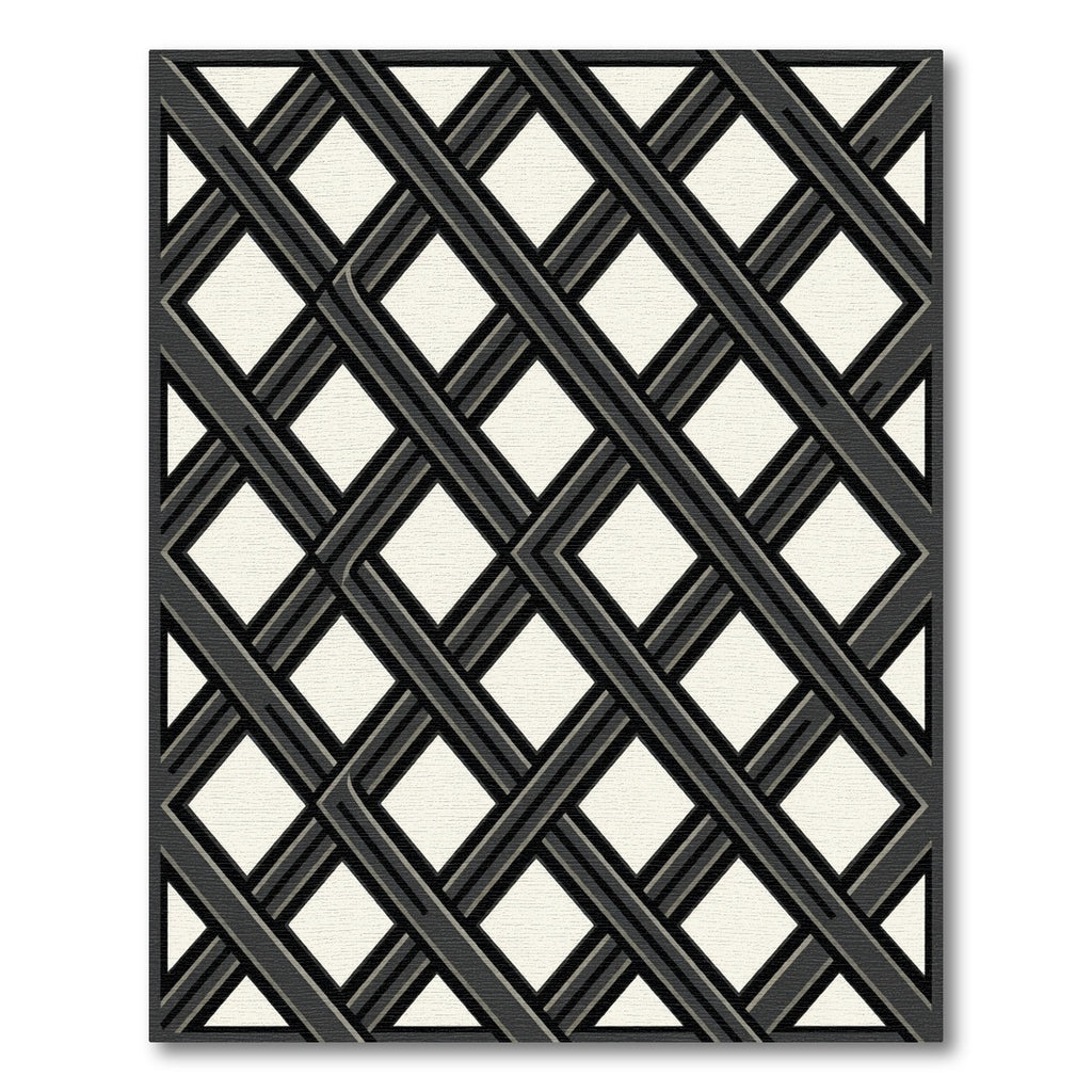 Monochromatic Charcoal Interlocking Diamond Lattice Rug