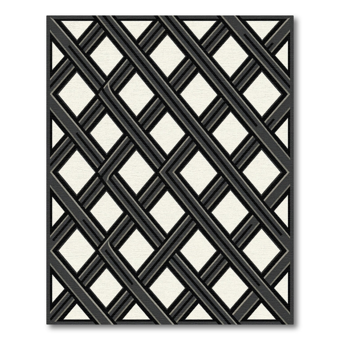 Monochromatic Charcoal Interlocking Diamond Lattice Rug