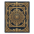 Ornate Gold Emblem Black Scrollwork Rug