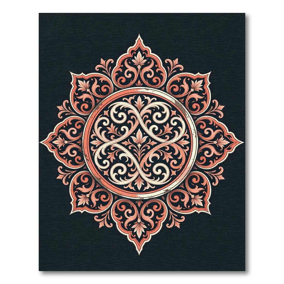 Elegant Peach Coral Filigree Medallion Rug