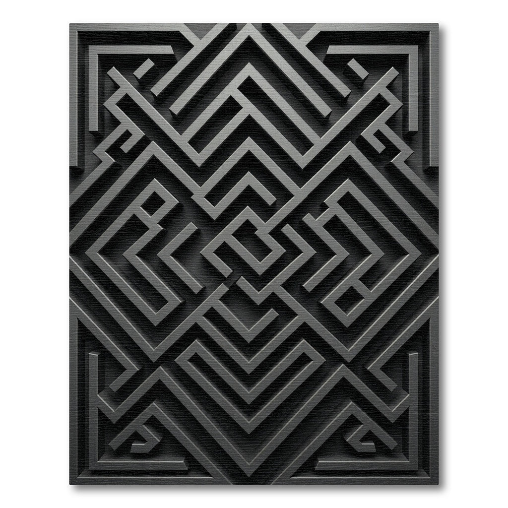 Monochromatic Charcoal Geometric Labyrinth Maze Rug