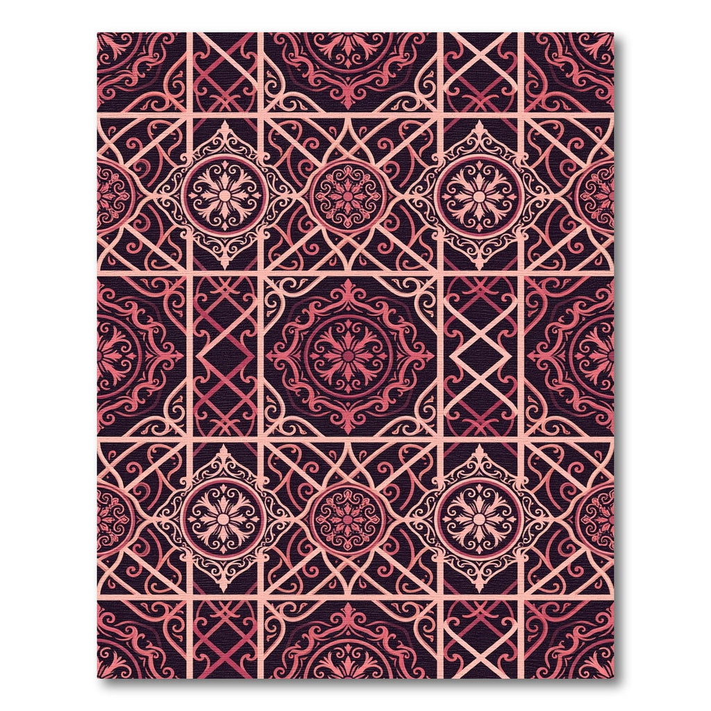 Ornate Crimson Floral Lattice Rug