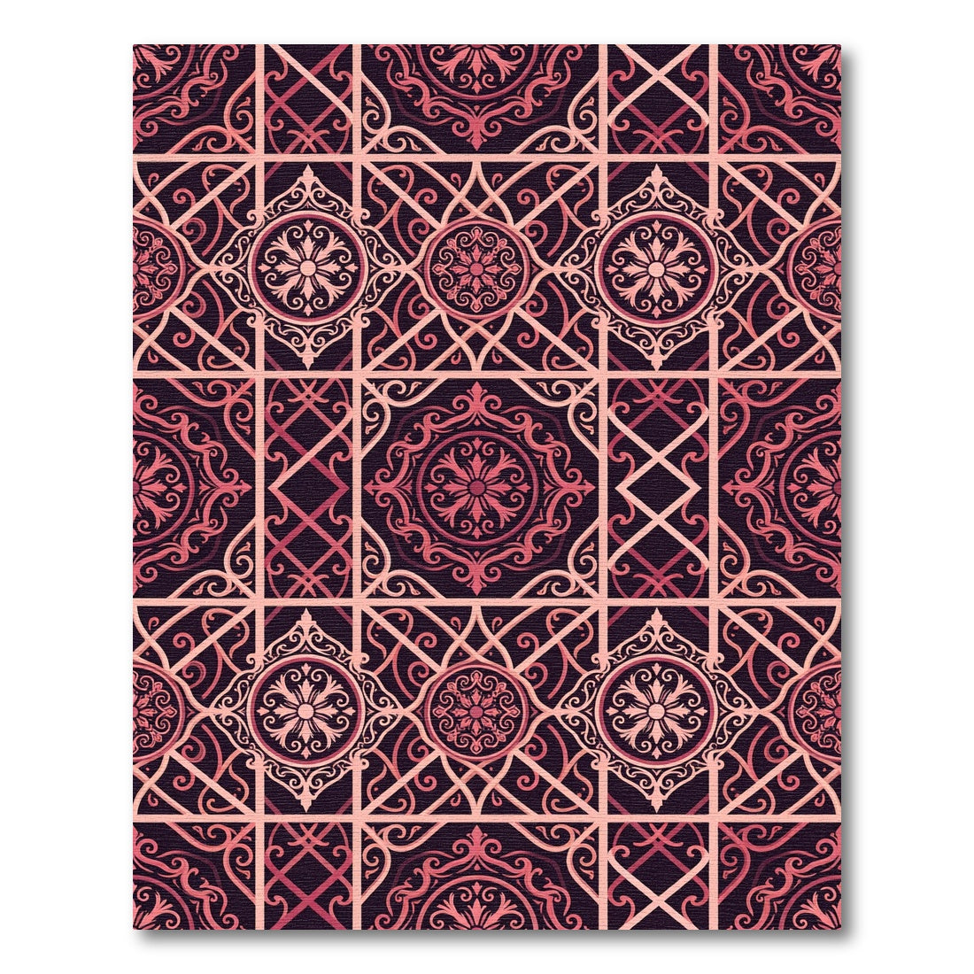 Ornate Crimson Floral Lattice Rug