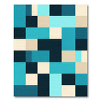 Aqua Blue Geometric Block Rug