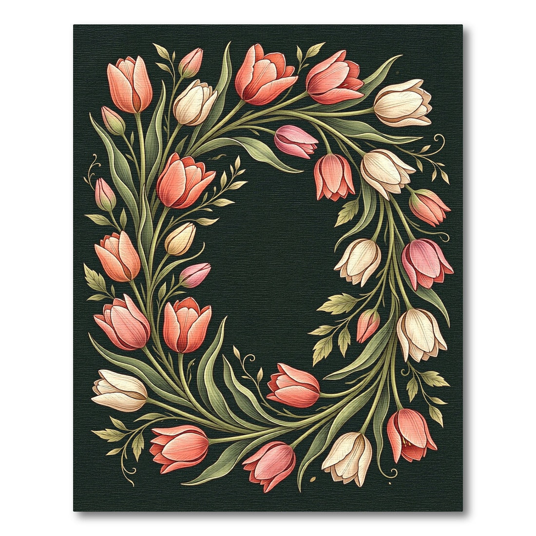 Elegantly Curving Pastel Tulip Wreath Rug